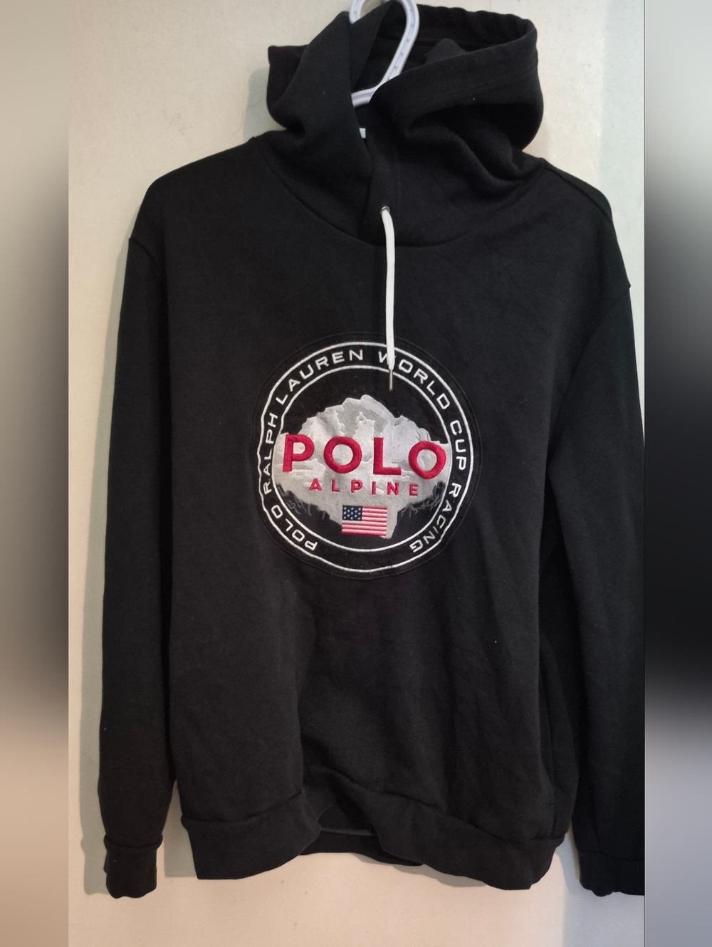 Polo by Ralph Lauren Black Hoodie with Alpine World Cup Racing Crest Sz.L